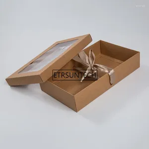 Подарочная упаковка 200 шт./лот 27x16x6 см большая коробка из крафт-бумаги с прозрачным окном из ПВХ, шелковая лента для конфет