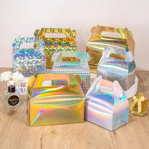 Hediye Sarma Elde Kutu Düğün Renkli Şeker Kek Tatlı Mousse Taşınabilir Kağıt Kutular Kalın İnek Lazer Renk Pişirme Mağazası Ambalaj
