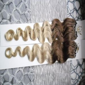 200 г BrownBlonde Body Micro Loop Наращивание человеческих волос 200-х годов Ombre Micro Link Наращивание волос Human Virgin Micro Ring Loop Hair ex2165593
