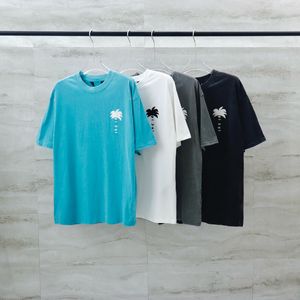 24ss Primavera Verão Europa Itália Árvore Carta Imprimir Lavado Vintage Tee Moda Mens Skate Manga Curta Camiseta Mulheres Roupas Casuais Algodão Camisetas 0402