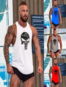 Erkek spor salonu kolsuz gömlek vücut geliştirme spor fitness yelek kas tankı üst giysiler pamuklu askı kafatası baskılı Men039s tshirt5346003