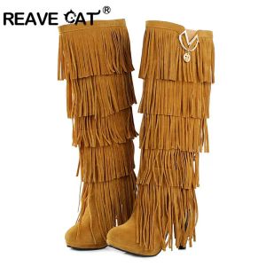 Сапоги Reave Cat Plus Size 3243 Новый Flock Winter Fur Women Boots Boots High Hells Boot
