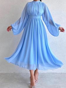 Casual Kleider Chiffon Langes Kleid Frauen Frühling Solide Plissee Damen Eine Linie Laterne Hülse Normale Weibliche Vestidos De Mujer