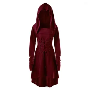 Sıradan Elbiseler Disfraz De Cosplay Medieval Vintage Para Mujer Victoriano Uzun Kollu Bnadage Slim Hooded A-line Elbise Cadılar Bayramı Gotik