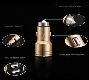 Yüksek Nitelik Cep Telefonu Araç Şarj Cihazları Alüminyum Alaşım Güvenlik Çekiç Metal Hızlı Yeni Stil LED Işık Çift Fiş Charger8130905