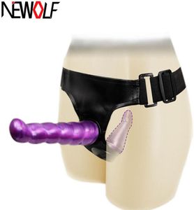 Продукты секса Tiny Bullet Vibrator Strap On Harness Двойной фаллоимитатор Страпон Брюки Секс-игрушки для женщин Пара Лесбийские эротические игрушки Q Y Лучшее качество