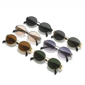 2024Дизайнерские сложные солнцезащитные очки унисекс в овальной металлической оправе с металлической дужкой и металлическими полированными заушниками