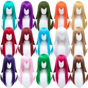 Wigs AOSIWIG 60 cm Long Straight Lolita Cosplay Party Pink Purple Blue Wig Hair Wig Wig With Bangs Female Wear Daily