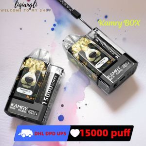 Kamry Box 15000 Puff 15k Puff Ondosable E -сигареты 1,0 Ом сетчатая катушка 30 мл аккумуляторной батареи Регулируемые электронные сигарики 2% одноразовый вейп на запасе интеллектуальной дисплеи