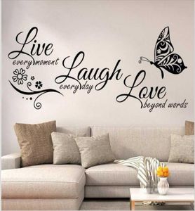Live Laugh Love Schmetterlings-Blumen-Wandkunst-Aufkleber, moderne Wandtattoos, Zitate, Vinyl-Aufkleber, Heimdekoration, Wohnzimmer, 4486413