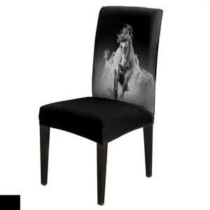 Чехлы на стулья с изображением лошади, бега, черный набор чехлов, кухонный обеденный эластичный чехол на сиденье из спандекса для банкета, свадьбы, вечеринки