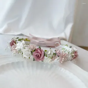 Accessori per capelli Fascia per capelli con corona per bambina con fiore bianco cipria rosa polveroso