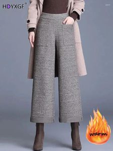 Женские брюки большого размера 4xl, шерстяные широкие брюки с высокой талией, женские осенне-зимние свободные повседневные брюки с карманами и манжетами, винтажные мешковатые брюки