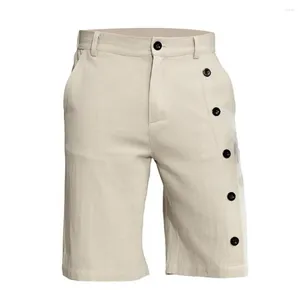 Shorts masculinos homens multi-botão casual cintura elástica praia perna reta ajuste streetwear para botão de verão zíper