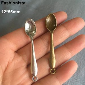 Takılar Fashionista Vintage Spoon Charms Kolye 12*55mm Antika Bronz Ton Küçük Kaşık çinko alaşım mücevher takıları