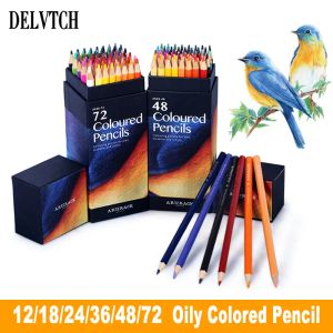 Pens 12/18/24/36/48/72 Renkler Profesyonel Yağlı Renkli Kalemler 3.0 Kurşun Ahşap Tutar Set Sanatçı Boyama Çizim Eskiz Sanat Tasarımı