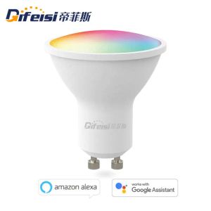 Управление Difeisi gu10 Smart Light Light Dimmable Color Lamp 2700 ~ 6500K RGB Управление приложениями с помощью Google Assistant Alexa 220V 240V 5W 450LM