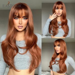 Wigs easihair Long Wavy Mocepper Ginger Синтетические парики с Bang Auburd Red Brown Hair Phig для женщин косплей Daily Party Teatpaint