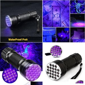 UV Işıklar 21 LED Traviolet El Feneri Blacklight 395nm Mini Torch Pet İdrar Alanları İçin Flash Lamba Taşınabilir Siyah Işık El Fenerleri Dro DHXJJ