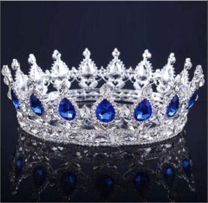 2020 Prenses Kristaller Düğün Taç Alaşım Gelin Tiara Barok Kraliçe Kral Taç Clear Royal Mavi Kırmızı Rhinestone Gelin Tiara Crow9535474