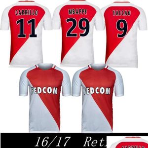 Futbol formaları 16 17 Monaco Home Mbappe Falcao Bernando Carrillo Germain Fabinho Ligi Şampiyonu Maillot de Foot Erkekler için Drop Deliv OTB0P