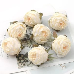 50pcs4cm vintage tomurcuk beyaz gül yapay ipek çiçek başları düğün dekorasyon diy çelenk scrapbooking zanaat sahte çiçekler 240325