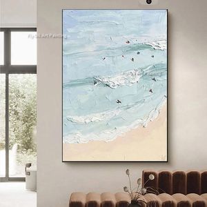El boyalı yağlı boya tuval sanat modern lüks doku duvar dekor el boyalı plaj dalgası tatil villa duvar ofisi yatak odası özelleştirilmiş