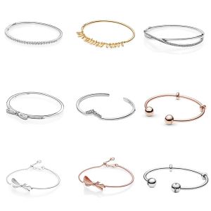 Bileklik 10 Stil 925 Sterlling Gümüş Pan Anları Köpüklü Yay Dilek Pave Kristal Açık Bangles Bilezikler Kadınlar İçin Parti Düğün Takı