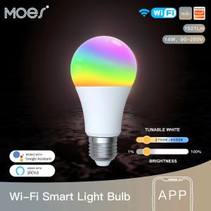 Управление Wi -Fi Smart светодиодная лампа Dimmable Lamp 14W RGB C+W E27 Изменение цвета 2700K6500K TUYA Smart App Управление приложениями с Alexa Google