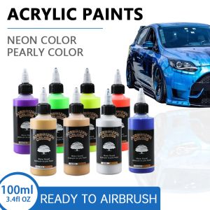 Fırçalar Sagud 2pcs/Kitler 100ml Akrilik Boya Seti 9 Renk Tırnak Sanatı için Airbrush Pigment Mürekkebine Hazır Geçici Dövme Makyajı DIY Model