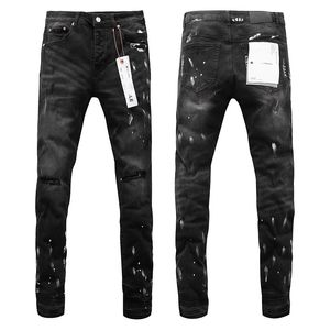 USA Men Street носит старый черный серый джинсы Rip Paint Ink Jet Jet Micro Elastic Pocket Slim Fit Jeans Button Fly Purple Man Designer
