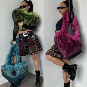 Storage Bags Faux Fur Winter Women Handbags Tote Cute Plush Ladies Heart Shaped Shoulder Bag Female Clutch Purse Love Messenger