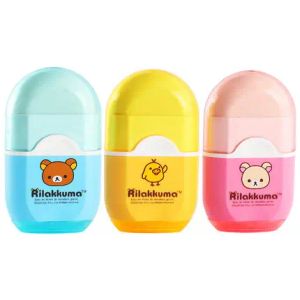 Keskinleştiriciler 3pcs Aihao 69501 Çok Fonksiyonlu Kawaii Rilakkuma Tek Delikli Kalemle Keşfür ve Silgi Ofis Kırtasiye Okul Malzemeleri