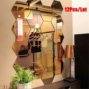 12pcs六角形のフレーム立体鏡壁ステッカーの装飾