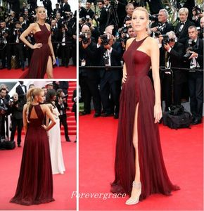 Zarif Blake Lively Burgund Kırmızı Halı Uzun Akşam Elbisesi Ünlü İlham Süpürme Treni Resmi Prom Partisi Elbise Özel Yapımı Artı 8385074