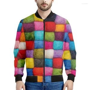 Erkek ceketleri renkli yün iplik topları 3d baskılı erkek çocuklar bahar sonbahar sweatshirt serin sokak gündelik bombacı fermuar ceket üstleri ceket