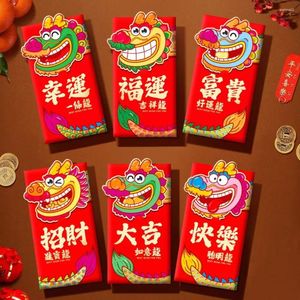 Hediye sargısı 6pcs Çin yılı kırmızı zarflar 2024 Dragon Hongbao Bahar Festivali Dekorasyonu için Şanslı Para Paket