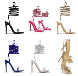 Yaz Yüksek Topuklu Sandalet Kadınlar Rhinestone String Boncuk Ayakkabı Yılan Sicim Düğün Ayakkabıları Çevresinde Lady Gladyatör Sandalet Kadın Pompalar Akşam Tasarımcısı