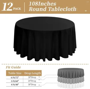 Masa Bezi 12 Paket Yuvarlak Masa Decloth 108 inç - Premium Leke ve Kırışmaya Dayanıklı Yıkanabilir FA için Siyah Polyester