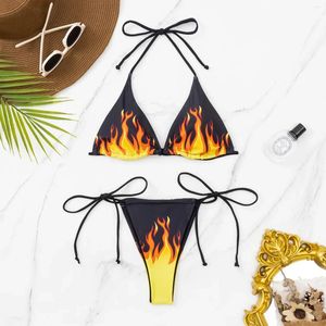 Kadın Mayo Seksi Üçgen Push Up Bikini Seti Bağlanmış String Bikinis For Women Myway Fire Baskı 2 Parça Mayo Takım Kıyafet Plaj Giyim Femme