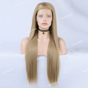 Wig European и American Long прямые волосы 13*2,5 Flaxen Chemical Fiber Front кружев очень длинные 26 -дюймовые безрассудные кружевные парик.