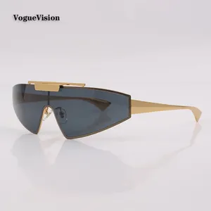 Солнцезащитные очки золотой металлической рамы тонкий прямоугольник унисекс модный технологический стиль стаканы для мужчин и женщин