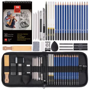 Pens Premium 14/37pcs Grafit Çizim Kalemleri Çizim Seti Set 4H12B SKETCH PUTLEMLE 16 SAVE KAPLAYIN KİTABI YAZMA Sanat Malzemeleri