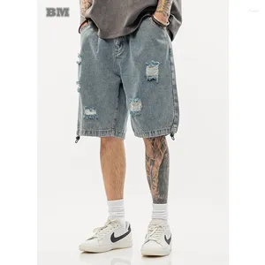 Jeans masculino verão japonês streetwear rasgou homens roupas harajuku vintage casual jeans cargo shorts coreanos de basquete da moda