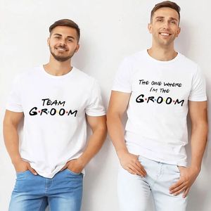 Camisa do noivo da equipe amigos despedida de solteiro camiseta gráfico marido casamento padrinho roupas masculino y2k topos homem tshirt 240329