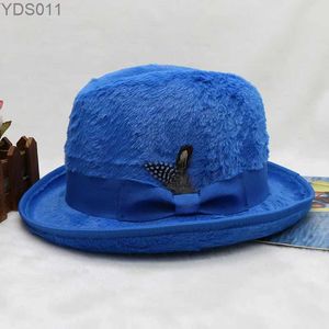 Шляпа шляпы с широкой шляпой ковша плюшевая свиная шляпа для мужчин Fedora Unisex Gentleman Roleman Roleange Accessories Derby Bowling Winter New YQ240403