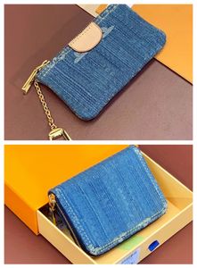 Luxus Denim Wallet Mode Denim Blue Wallet Men'swomen's Reißverschluss Brieftasche Mini -Kartenhalter Coinpurse Keychain Bag Designer Brieftasche Kupplungsbeutel