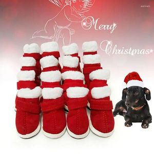 Köpek giyim 4pcs/set anti -slip yağmur kar botları kış ayakkabıları chihuahua için küçük orta köpekler için santa sıcak evcil hayvan ayakkabı