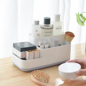 Organizador de maquiagem plástica Caixa de armazenamento de banheiro Organizador de escritório Desktop Caixa de armazenamento Jóias Sundries Recipiente