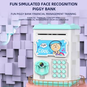 Sayaç/Dedektör Mini Karikatür Elektronik Banka ATM Makinesi Ses Güvenli Para Kutusu Şifre Koruması Simüle Yüz ve Parmak İzi Tanıma